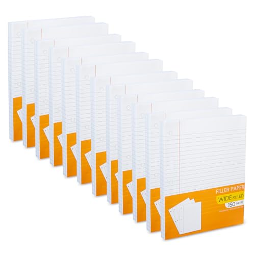 Notebook Paper Wide Ruled, Loose Leaf Paper Wide Ruled Notebook Binder Paper Bulk, Lined Filler Paper for 3 Ring Binders - 10.5” X 8", for Student, College, School - 150 Sheets - (12 Pack) - style: 12 Pack