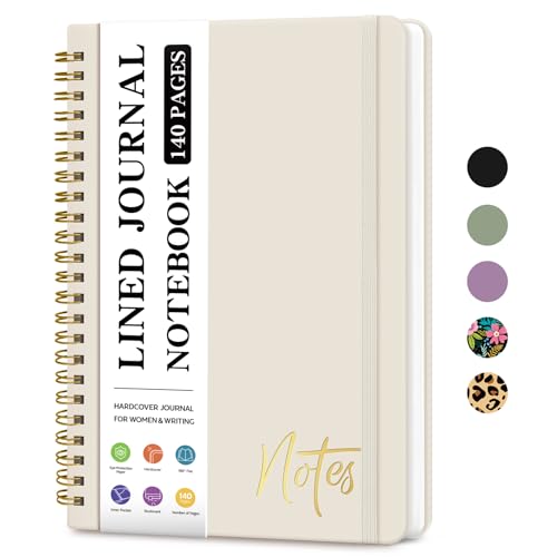 ZOTIA Lined Spiral Journal Notebook for Women, A5 College Ruled Journals for Writing, Hardcover Notebooks for Work, Note taking and Office School Supplies,140 Pages - Grey Beige - color: C-Grey Beige