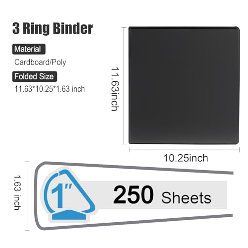 COMIX Heavy Duty Slant-D Ring View Binder, 1 inch 3 Ring Binders, Hold 225 Sheets of 8.5" x 11" Paper, 8 Pack (Black) - color: Black, size: 1 inch, style: 8 Pack