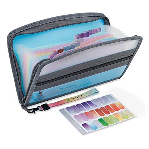 NAFY Small Accordion File Organizer, A5 Check Size 13 Pockets Coupon Receipt Holder Organizer with Zipper, 11X7 Inches Accordion Expanding Folder Wallet for Coupon, Receipt, Bills, Cash(Blue) - color: Blue