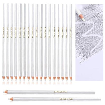 Maitys 20 Pcs Eraser Pencils for Artists Pencils and 2 Pcs Sharpener Wooden Sketch Professional Highlight Painting Eraser Pen for Sketching Charcoal Drawings, Revise Erasing Details for Beginners - style: Without Top Eraser