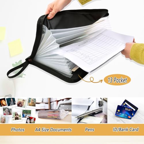 Cat Family Expanding Accordion File Folder with 13 Pockets and Zipper Closure - color: Cat Family