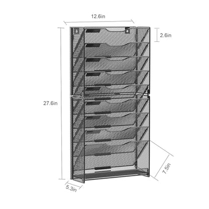 samstar 10 Tier Wall File Organizer, Hanging Wall Mount File Holder Paper Folder Mail Organizer, Mesh Metal, Black. - color: Black 10 Tier 1 Pack