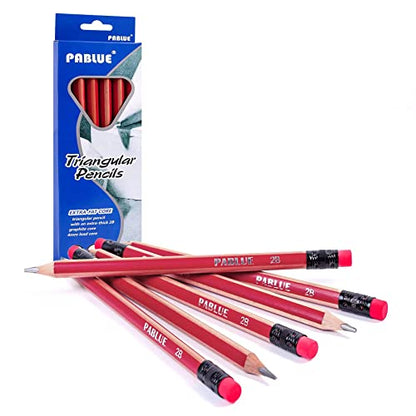 Triangular Jumbo Pencils, 2B Pre-Sharpened with Eraser, Red, 6 Pcs | Fat, Thick, Strong Wood Triangular Design for Beginners for Writing, Drawing, School, Art, Sketching and Shading - color: Red, style: 2B Lead