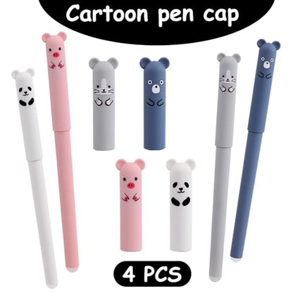 Cute Cartoon Animal Erasable Gel Pens, 12 Pack, 0.5mm Fine Point, Refillable Black Ink Rollerball Pens for Students & Adults, Ideal for Writing, Note Taking, School & Office Supplies - color: 12 Black Ink