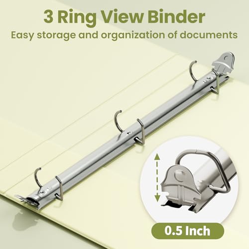 SUNEE 3 Ring Binder, 1/2 Inch D Ring, Clear View PVC-Free (Fit 8.5x11 Inches), Green, 1 Pack - color: Yellow, size: 0.5 Inch, style: 1 Pack