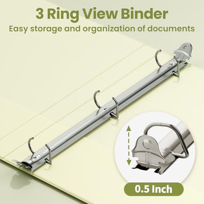 SUNEE 3 Ring Binder, 1/2 Inch D Ring, Clear View PVC-Free (Fit 8.5x11 Inches), Green, 1 Pack - color: Yellow, size: 0.5 Inch, style: 1 Pack