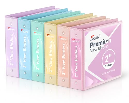 SUIN 2-Inch 3-Ring Binders with 2 Interior Pockets, Heavy Duty Clear View Presentation Binder Holds 425 Sheets Letter Size, Office School Home,6 Pack (Brushed Pastel) - color: Brushed Pastel
