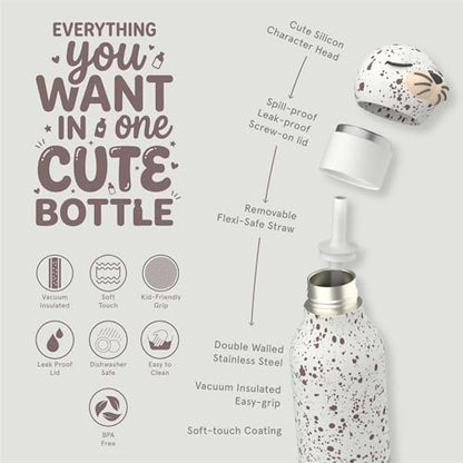 asobu Bestie Bottle Insulated Stainless Steel Water Bottle with Detachable Soft Animal Head Fun Drinking For Kids and Teens with Flexible Reusable Straw 16 Ounce (Seal White) - color: Seal White