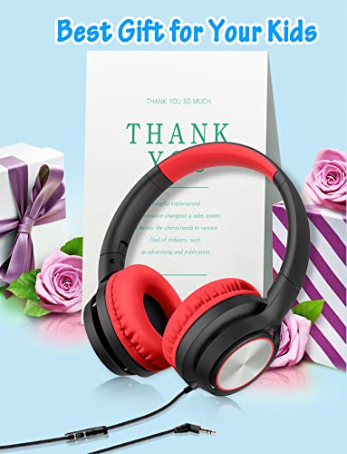 Voopwink Kids Headphones with Microphone, Wired Over Ear Headsets with Limited Volume 85dB/ 94dB for Boys Girls Teens Children Online School/Travel/iPad/Tablet/Cellphone - color: Red-Black, size: Plug 3.5mm