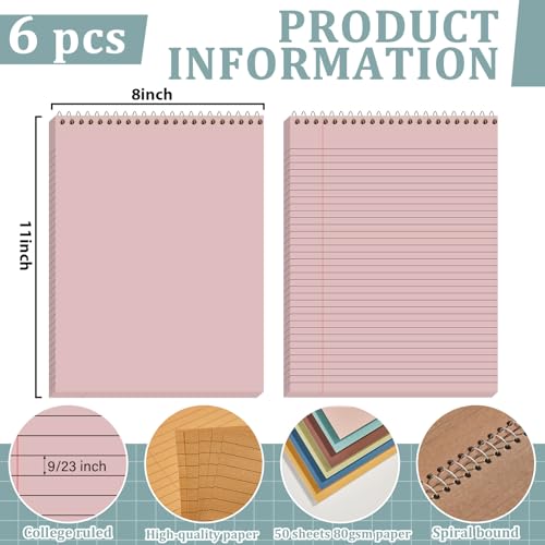 gisgfim 6 Pcs Boho Top Bound Spiral Notebooks 8-1/2" x 11" College Ruled Aesthetic Legal Pad Steno Pads Paper Notebook Wirebound Notepad for Writing School Office Business Supplies - color: Boho colorful