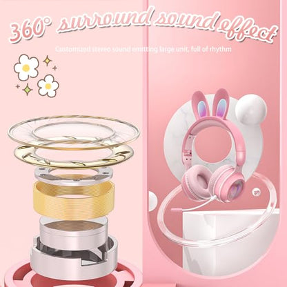 Kids Bluetooth Cat Ear Headphones LED Light, Noise Cancelling, Pink | Delight your child with these stylish LED cat ear headphones premium noise cancellation, built-in mic, and wireless ease. - color: Rabbit Pink