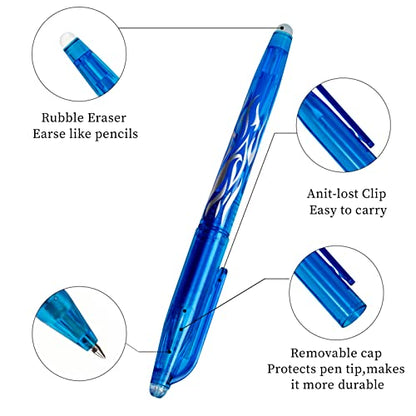 Blue Erasable Gel Pens Fine Point Pen Erasable Gel Ink Pen 0.5mm, Rolling Ball Pens with Eraser,Blue Erasable Pens for Adults Kids Students School Office Stationary Supplies Gifts 8PCS - color: Blue