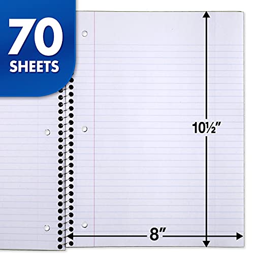 Mead Spiral Notebook, 1 Subject, College Ruled Paper, 7-1/2" x 10-1/2", 70 Sheets per Notebook, Colors Will Vary (73065) (Pack of 24) - size: Pack of 24