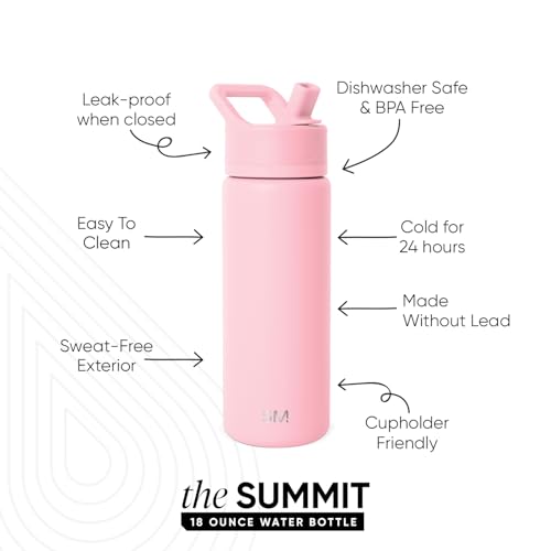Simple Modern Water Bottle with Straw Lid Vacuum Insulated Stainless Steel Metal Thermos Bottles | Reusable Leak Proof BPA-Free Flask for School | Summit Collection | 18oz, Blush - color: -Blush, style: 18oz