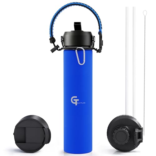 25oz Insulated Stainless Steel Water Bottle with 3 Lids & Paracord Handle – Leakproof Wide Mouth Metal Sports Bottle for Gym, School & Travel (Dark Blue, 25oz) - color: Dark Blue, size: 25oz