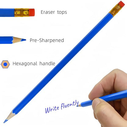 24 Pcs Erasable Checking Pencils, Pre-Sharpened, for Marking, Coloring, Tests, Grading, Office, (Blue) - color: Blue