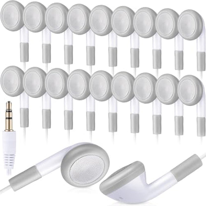 Kanayu 100 Pack Earbuds Bulk Earphones for Classroom, Student Wired Earbuds Headphones Without Mic, Earphones Bulk for Adults School Library Laptop, Individually Bagged (White) - color: White