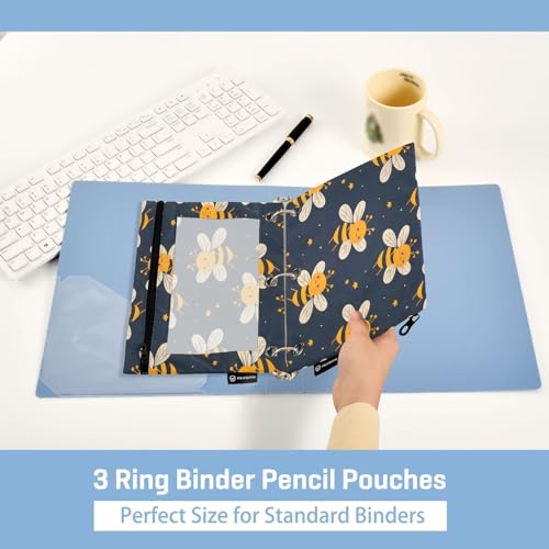 SUABO Honey Bee Pencil Pouch for 3 Ring Binder, 2 PCS Binder Pencil Pouch with Zipper, Clear Window Zipper Pencil Case Pencil Bags for Office Supplies - color: Honey Bee