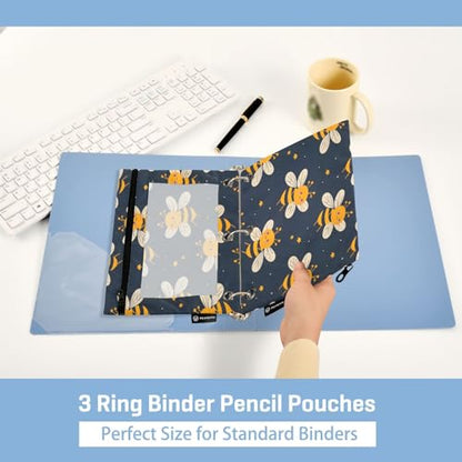 SUABO Honey Bee Pencil Pouch for 3 Ring Binder, 2 PCS Binder Pencil Pouch with Zipper, Clear Window Zipper Pencil Case Pencil Bags for Office Supplies - color: Honey Bee