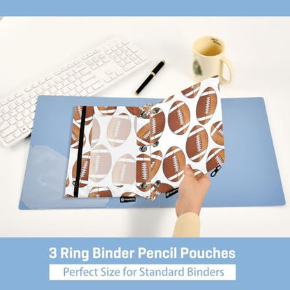 American Football Pencil Pouches for 3 Ring Binder, Zipper Binder Pencil Case, 2 Pack Clear Window Case Bag for Office Organizers - color: American Football