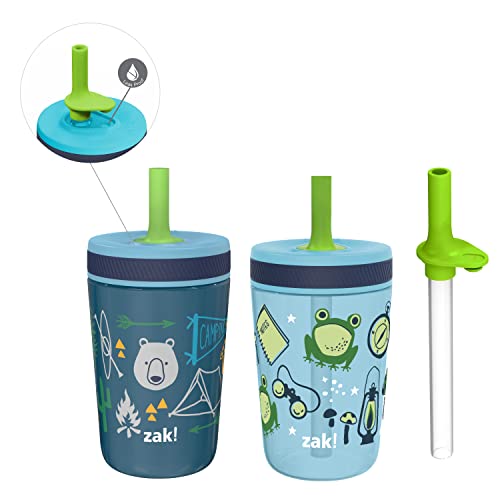 Zak Designs Campout and Camping Kelso Tumbler Set, Leak-Proof Screw-On Lid with Straw, Bundle for Kids Includes Plastic and Stainless Steel Cups with Bonus Sipper, 3pc Set, Non-BPA - color: Campout and Camping, size: 3 Piece Set (Pack of 1)