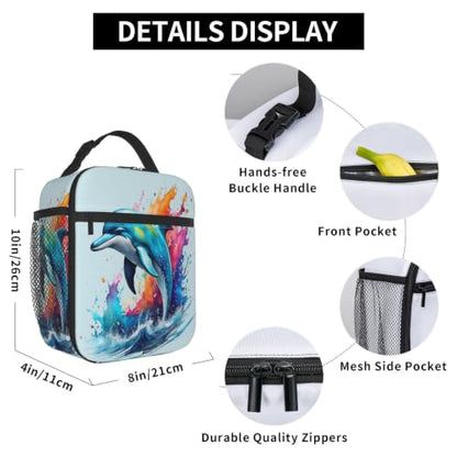 Colorful Dolphin Lunch Bag 10In | Insulated Lunch Box Reusable Tote Bag For Picnic Office For Women Men - color: Style 11