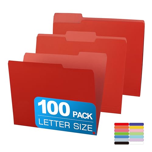 Two-Tone File Folder 8.5 x 11 Inch,100 Pack Red File Folders,1/3 Cut Tabs File Folder Letter Size,Colored File Folders,Manila File Folders for Office,School and Home,Organization - color: Red, style: 100 Packs