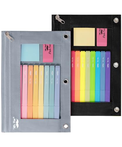 Mr. Pen- Pencil Pouch for 3 Ring Binder, 2 Pack, 10"x6.75", Smooth Zipper | Clear Window, Large Capacity Pencil Case with 3 Reinforced Grommets for School, Office, Supplies Storage | Clear Window, Large Capacity Pencil Case with 3 Reinforced Grommets for