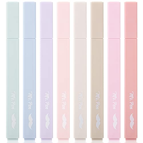 Mr. Pen- Aesthetic Highlighters No Bleed, 8 Pack, Muted Pastel Color | Chisel Tip, Cute Highlighters Assorted Colors for Journaling, Highlighting, Underlining, Fast Dry, Back to School Supplies - color: Muted Pastel Colors, size: 8 Pack