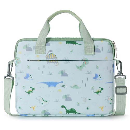 MoKo 10-12.5 Inch Kids Tablet Sleeve Carrying Case for Fire HD 10 13th/11th Gen, Fire HD 8/7 Kids 2022, Tablet Bag with Shoulder Strap for 10/10.1 Inch Android 12/13, Green Dinosaur - color: Green Dinosaur, style: 12.5 Inch