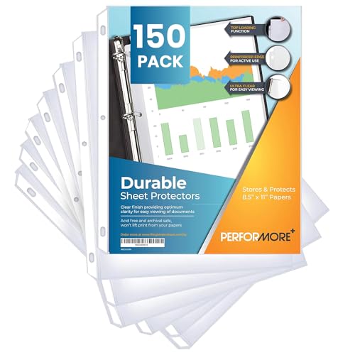 Performore 150 Sheet Protectors, 8.5 X 11 Inch Clear for 3 Ring Binder, Plastic Sheet Sleeves, Durable Top Loading Paper Protector with Reinforced Holes, Archival Safe - size: 150 Pack
