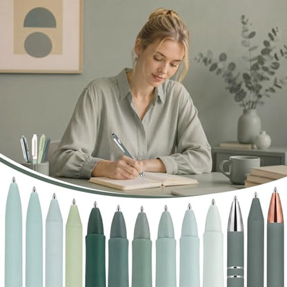 Dunzoom 13 Pack 0.5mm Black Ink Gel Pens 1.0mm Ballpoint Pen Retractable Fine Point Neutral Pens Bulk Quick Dry Smooth Writing for Back to School Office Supplies Note Taking Meeting(Green) - color: Green