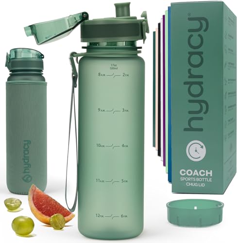 Hydracy Water Bottle with Time Marker & Fruit Infuser - BPA Free - 17 oz | Leak Proof Gym Bottle with times to drink and no sweat Sleeve - Ideal for Fitness Sports & Outdoors - color: Moonlight Green, size: 17 Ounces