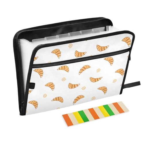 Croissants Spirals French Pastry File Folders,Plastic Folders with 13 Pockets,Expandable File Folder for Documents School Students Office,Aesthetic Folder with Labels A4 Letter Size - color: Multicolor 24