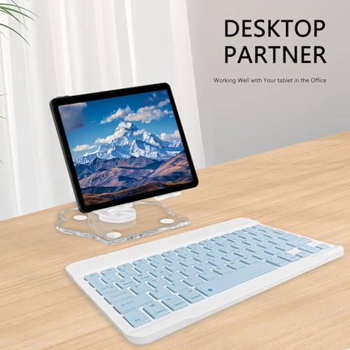 for Bluetooth Rechargeable Keyboard, Wireless Rechargeable for iPad, iPad Pro, iPad mini, iPad Air, Samsung Xiaomi Tablets, etc. (A-Keyboard-Light Blue, 250mm x 150mm) - color: A-Keyboard-Light Blue