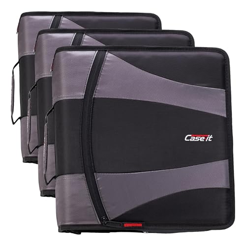 Case-it The Dual 2.0 2-in-1 Zipper Binder | Two 2-Inch D-Rings, 700 Sheet Capacity, 5-Subject Expanding File Folder, Multiple Pockets & Storage Organizer, Shoulder Strap | Dual-301 Black (Pack of 3) - color: B Black, size: 3 Pack