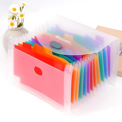 Expanding File Folder, Stand Receipt File Organizer, 13 Pockets Portable Folders for Coupons, Tickets, Bills and Business Cards, White