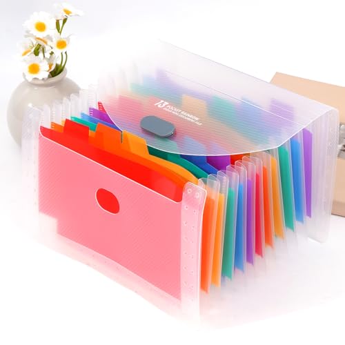 Expanding File Folder, Stand Receipt File Organizer, 13 Pockets Portable Folders for Coupons, Tickets, Bills and Business Cards, White