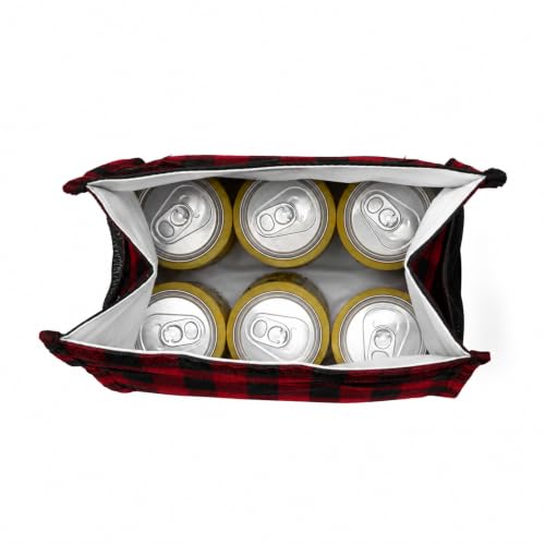2nd Childhood Insulated Lunch Bag for Men, Durable & Reusable, Plaid Red | Slim lunch bag with carry handle, two mesh side pockets and a back slip pocket; insulated liner keeps food cool - color: Buffalo Red