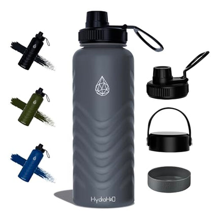 24oz Stainless Steel Insulated Water Bottle, 48H Ice Cold & 24H Hot, Leak-Proof Wide Mouth Lids (Straw & Spout), BPA-Free Bottles, Mens Water Bottle for Gym, Hiking, Travel - Grey - color: Gray, size: 24 Ounces