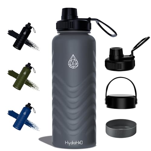 32oz Stainless Steel Insulated Water Bottle, 48H Ice Cold & 24H Hot, Leak-Proof Wide Mouth Lids (Straw & Spout), BPA-Free Bottles, Mens Water Bottle for Gym, Hiking, Travel - Grey - color: Gray, size: 32 Ounces