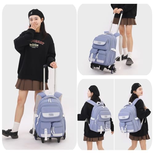 MITOWERMI Rolling Backpack for Girls, Backpack with Wheels for Boys, Kids Roller Trolley Bags Wheeled School Bookbag Blue-6 wheels - color: 6 Wheels-blue