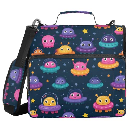 Cute Alien Spaceship Monster Zipper Binder 3 Ring with Shoulder Strap | Multi-Pocket Organizer, 2 Inch Binder Holds 500 Sheets, Zipper Binders Organizer for School Students Office - color: Multicolored.15