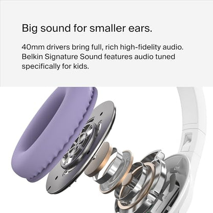 Belkin SoundForm Inspire Wireless Over-Ear Headset for Kids, Online Learning & Travel w/Built-in Microphone, 85dB Safe Volume Limit, 35H Battery - Compatible w/iPhone, iPad, Galaxy & More - Lavender - color: Lavender, style: Wireless