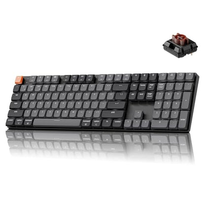 Keychron K5 Version 2 Wireless Bluetooth 5.2 Mechanical Keyboard, Low Profile Milk POM Switch Full-Size 100% Layout QMK Programmable, White Backlit with Shine-Through Keycaps for Mac Windows Linux - color: Brown Switch