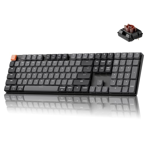 Keychron K5 Version 2 Wireless Bluetooth 5.2 Mechanical Keyboard, Low Profile Milk POM Switch Full-Size 100% Layout QMK Programmable, White Backlit with Shine-Through Keycaps for Mac Windows Linux - color: Brown Switch