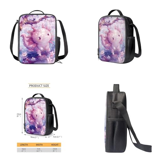 Cherry Blossom Axolotl Backpack for Girls Kids Backpack with Lunch Box Water Bottle Pouch and Kawaii Pencil Case 4PCS Set Cute Bookbag with Front Pocket 17" School Bag for Elementary Girls - color: Cute Cherry Blossom Axolotl