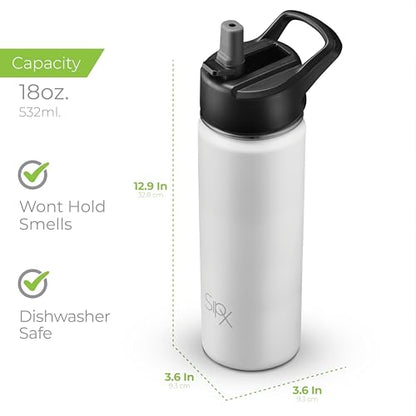SipX™ 18 oz Insulated Water Bottle with 3 Lids – Leakproof Stainless Steel, Triple Insulated – Cold 24 Hours/Hot 12 Hours – Durable Bottle for School, Gym, Travel – White - color: White, size: 18 Ounces
