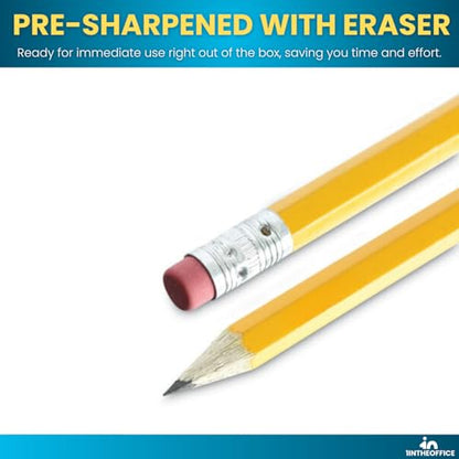 1InTheOffice Pre Sharpened Pencils #2, Pencils with Eraser, 2 HB, Wood-Cased, Black Lead, Yellow Barrel, 288 Pack